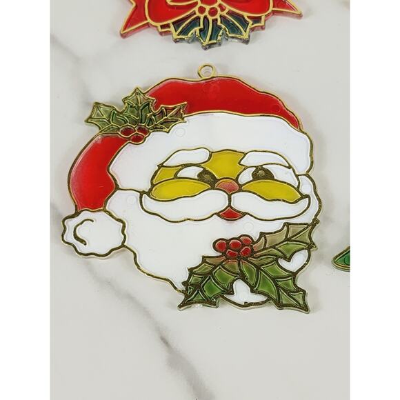 Christmas Sun Catcher Window Decor Plaque 3" Plastic Stained Glass Style 90's x6 - Picture 5 of 11